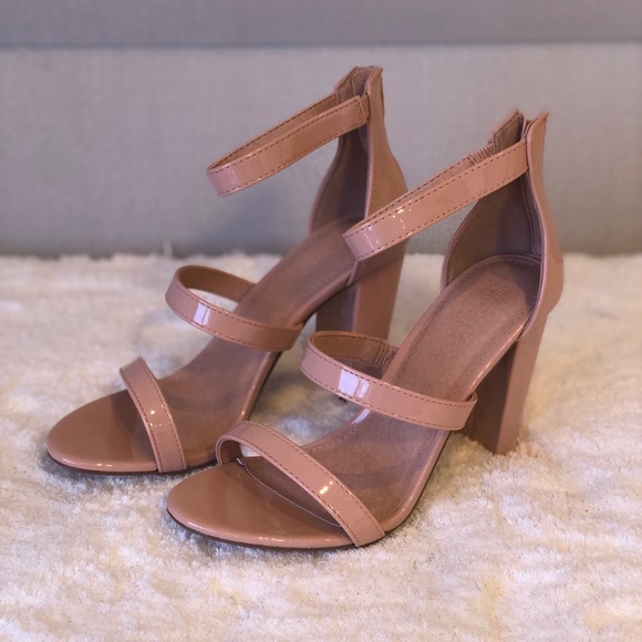 Shoe LaLa Nude Open Toed Shoe with Tapered Heel - Picture 2 of 8